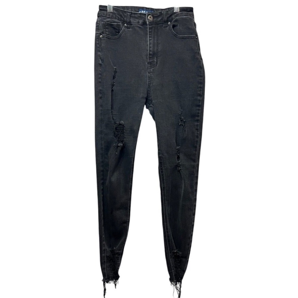 Wax Jean Distressed Black Wash Skinny Jeans Ripped Frayed‎ Hem Women's Size 9/29